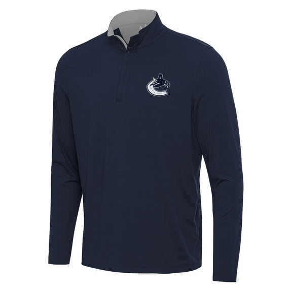 Men's Antigua Navy/Gray Vancouver Canucks Content Quarter-Zip Pullover Top