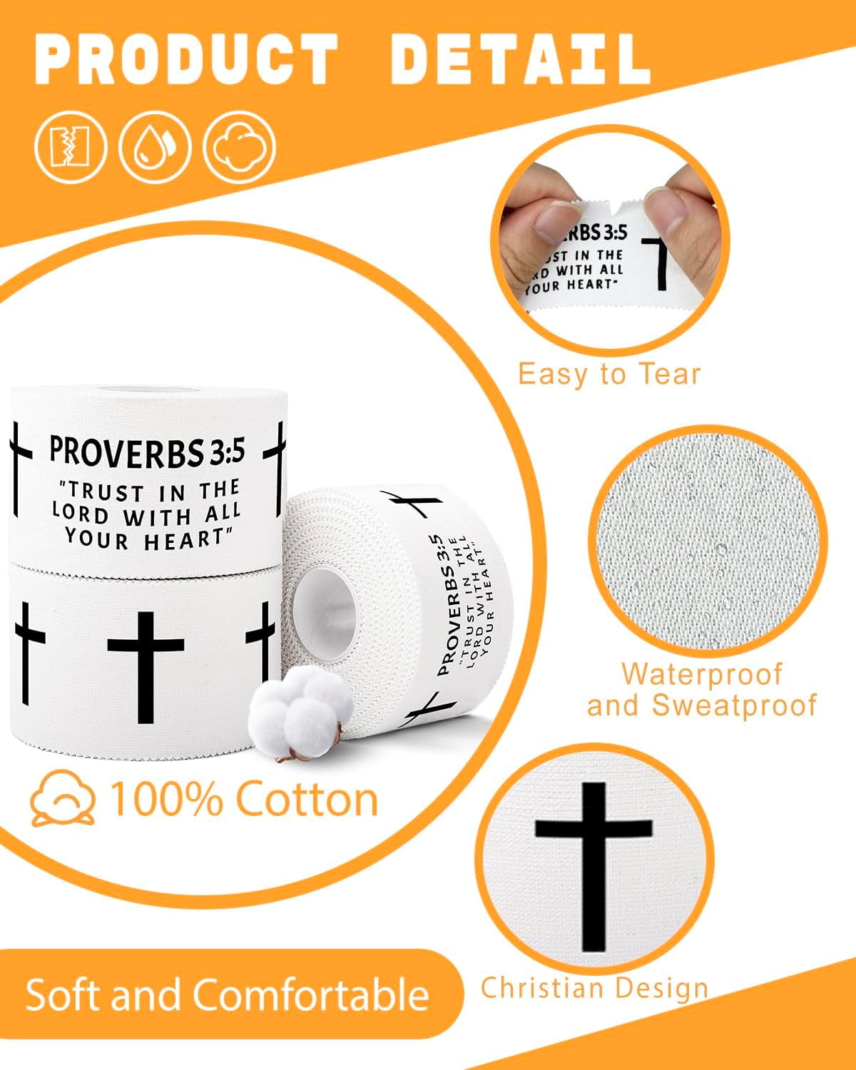 MODANU 4Pcs Christian Athletic Tape 1.97in x 23ft Cross Athletic Tape Cotton Zinc Oxide Performance Wrist Tape for Athlete Sport Trainers First Aid Injury Wrap Bats Tennis Gymnastics, White