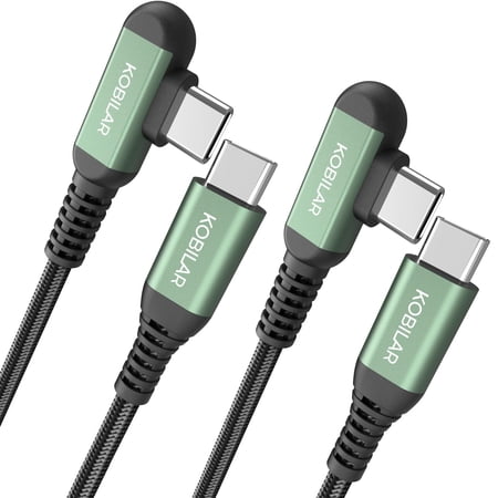 Kobilar USB C to C 90 degree 60w cable,for iPhone 16 Series, Samsung Galaxy S25, S25+, Note20, Pixel 7, Pixel 8, ipad charger cord, and More,2pack-5ft