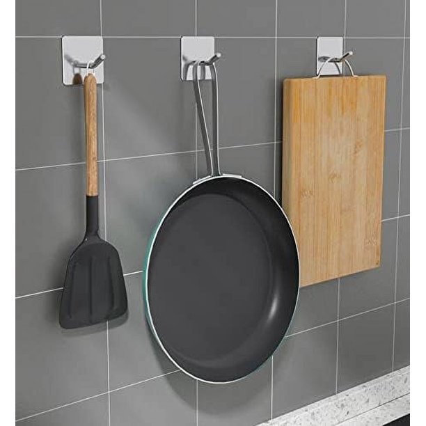 Paquete de 6 ganchos adhesivos, autoadhesivos, ganchos de pared de metal, ganchos adhesivos para llaves, bolsas, albornoz, ropa, sombrero, toalla, ropa, níquel, cocina, baño