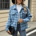 thumbnail image 5 of ZZkhGO Women's Long Sleeve Lapel Hoodless Jacket Plaid Button Cardigan Coat Top with Pocket Fall Casual Thickened Turndown Woollen Coat, 5 of 7