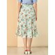thumbnail image 5 of Allegra K Falda midi cruzada floral para mujer Faldas asimétricas de cintura con lazo con volantes Cian XL, 5 of 6