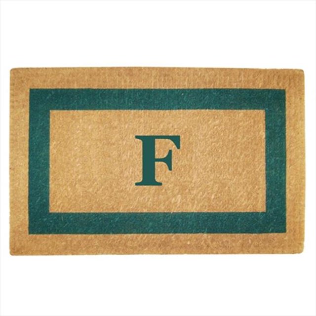 Nedia Home 02026F Monochrome - Cadre Vert 22 x 36 Po Tapis de Sol en Fibre de Coco Résistant - Monogrammé F