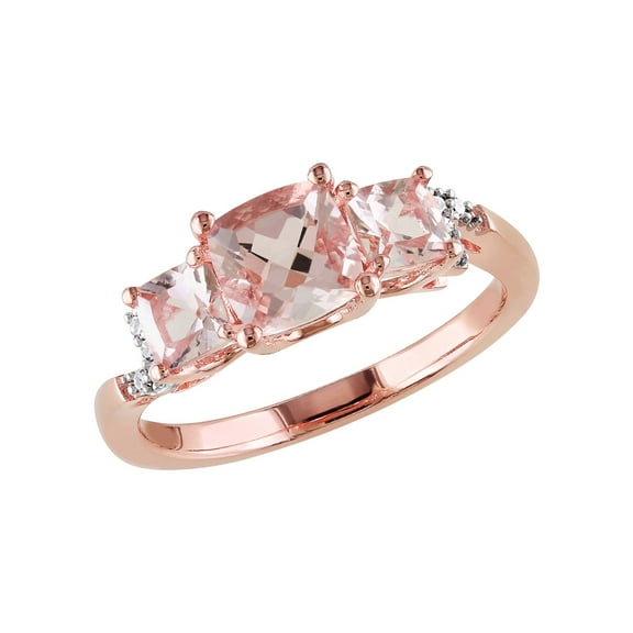 1.40 Carat (Ctw) Morganite Three Stone Ring with Diamonds in Rose Plated Sterling Silver for Women
