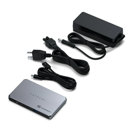 Satechi - Thunderbolt 4 Slim Hub 5-in-1 - USB-C 60W, Single 8k or Dual 4K Display, 4 Thunderbolt 4 Ports, USB 3.2 Gen2 - Space Gray