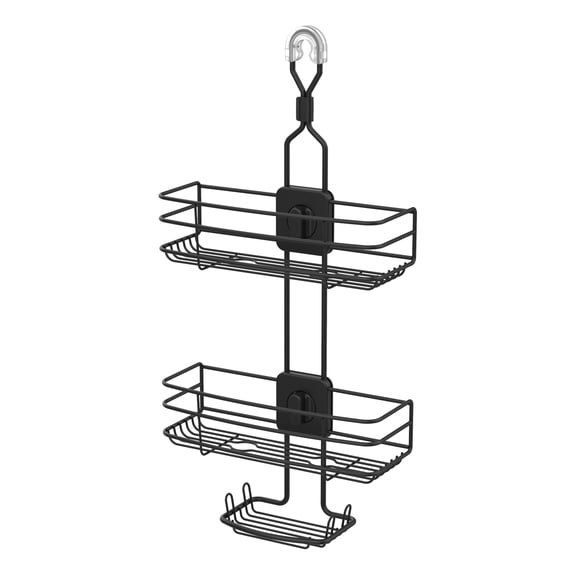 Better Homes & Gardens 4-Way Adjustable Steel Shower Caddy, with 2 Shelves and Soap Dish, Black