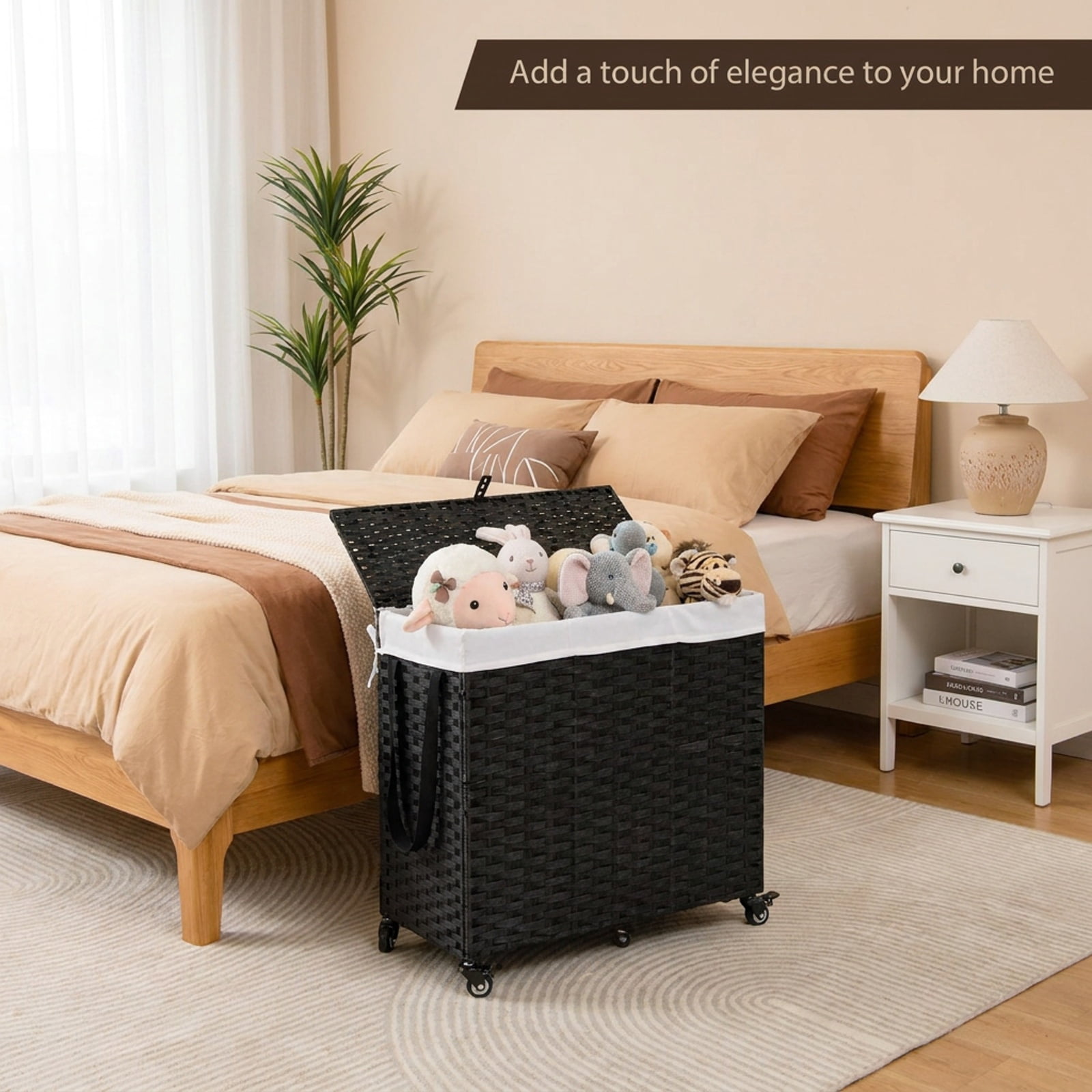 Vebreda Laundry Hamper with Wheels and Lid, Multifunctional Laundry Solution, Sturdy Structure and Durable Materials, Humanized Details