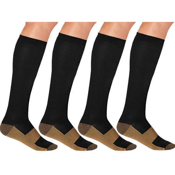 4 Pair Copper Compression Socks Black Knee High for Women & Men Anti Order Nursing Compression Socks FREE Eyeglass Pouch by Juniper's Secret As Seen on TV (Small/M)