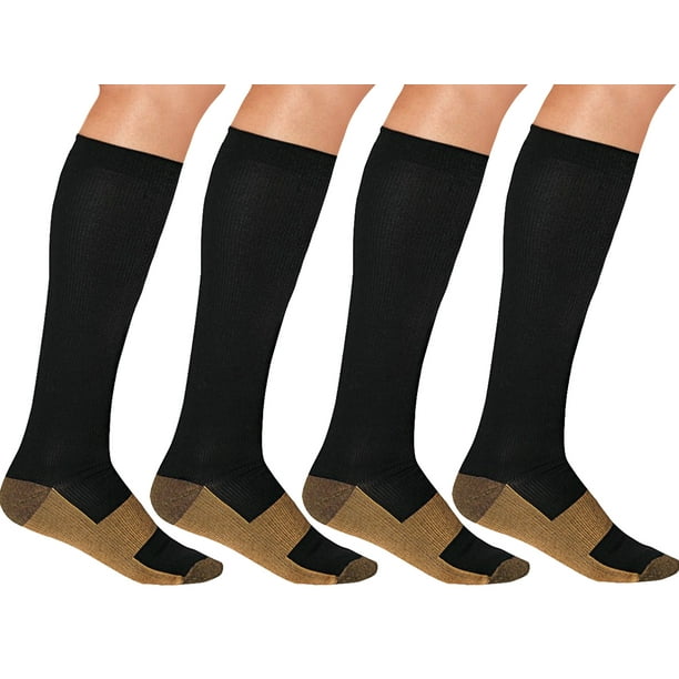 4 Pair Copper Compression Socks Black Knee High for Women & Men Anti