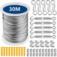 thumbnail image 1 of Turnbuckle Tensioner, Aluminum Sleeve, And Plastic Anchors Included, Waterproof Rust Resistant For Deck Cable Railing, Picture Display, 30M Length Vinyl Coated Wire Rope,, 1 of 5