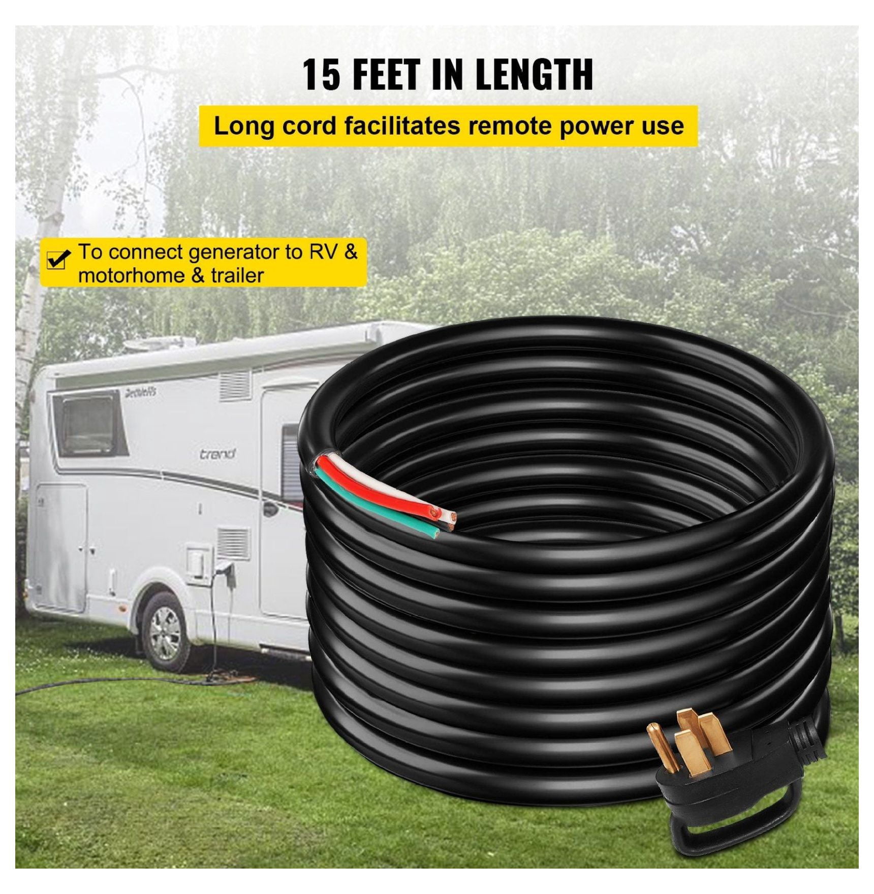 50 Amp Generator Extension Cord 15Ft 6 Gauge 4 Wire STW Generator Power Cord N14-50P to SS2-50R - 12500W RV Generator Cord for Camping & Emergency Power