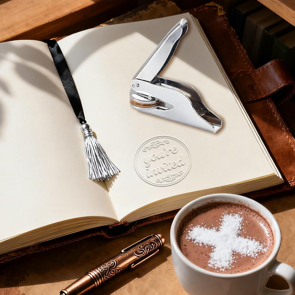 Letter Book Embosser Personalized You're Invited Pattern Book Stamp Durable Library Stamp with Handle Set