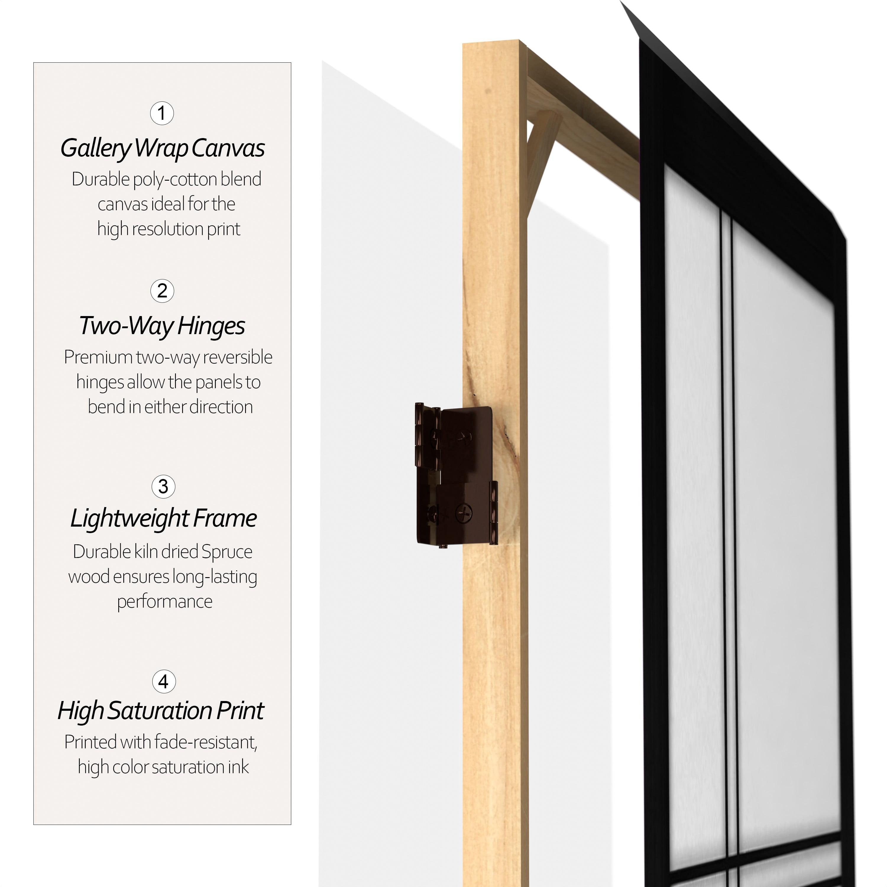 Oriental Furniture 6 ft. Tall Canvas Double Cross Screen - Black - 4 Panel