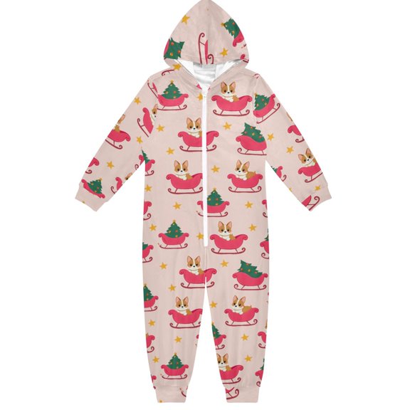 Corgi Christmas Tree Pattern One Piece Pajamas Soft Jumpsuit Cozy Sleep and Play Romper Zipper and Pockets 4T
