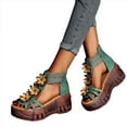 thumbnail image 5 of AXXD Green Wedge Sandals for Women Summer Sandals Sandals Daily Flower Open Toe Vintage Leather Zipper Sandals, 5 of 7