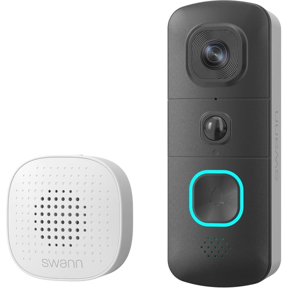Timbre con video Swann EVO: video HD, con o sin cables, vista de 140° de pies a cabeza, detección avanzada de persona/sonido/movimiento, vista en vivo, visión nocturna, conversación bidireccional, alm