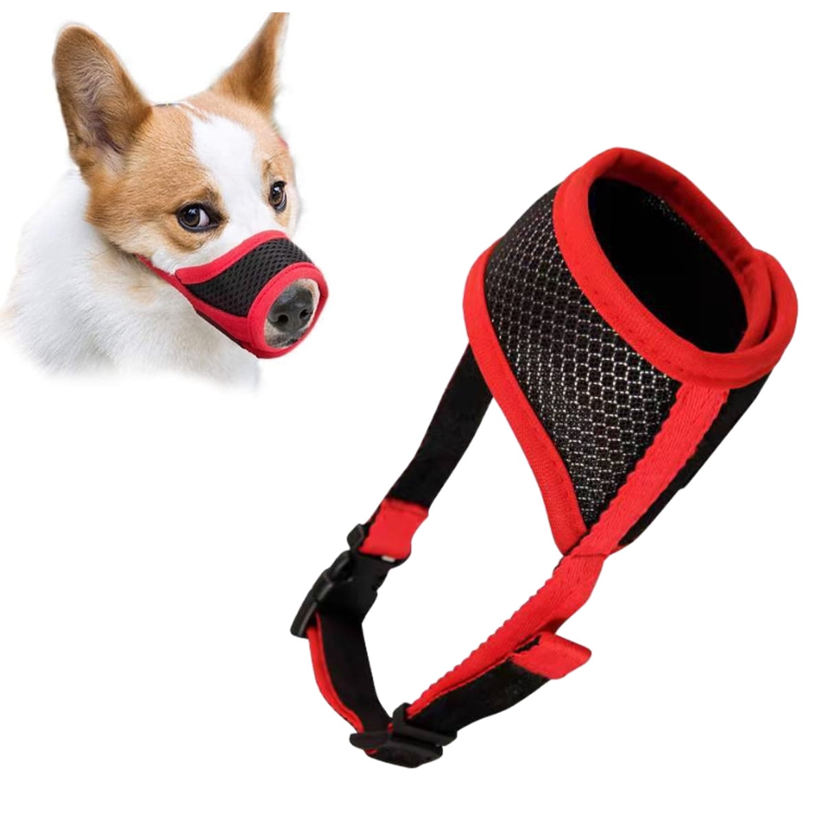 Dog Muzzle Anti Barking Biting and Chewing with Comfortable Mesh Soft Fabric and Adjustable Strap Red Walmart