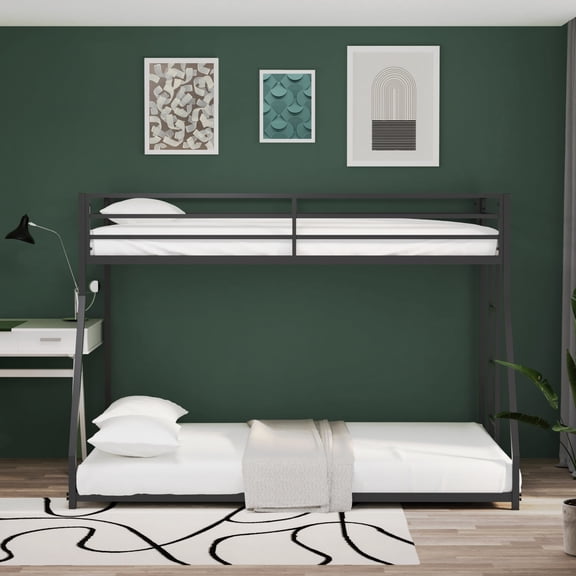 Mikeor Furniture Adam Twin Over Full Metal Bunk, Black C4B992