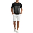 thumbnail image 2 of INSPIRE CHIC Men's Striped Polo Shirt Regular Fit Short Sleeves Button Down Collared Knit Golf Shirts S Black, 2 of 6