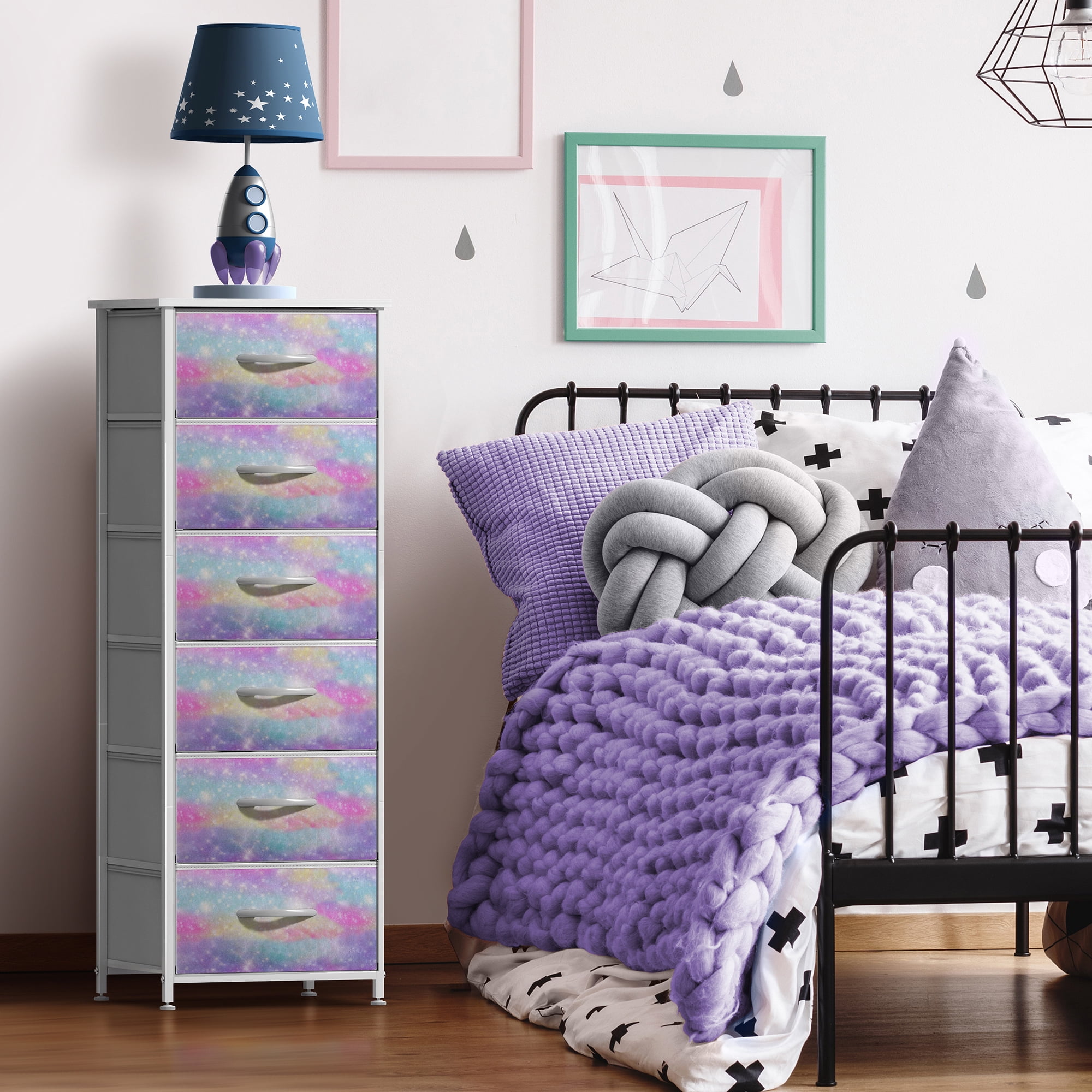 Sorbus 6-Drawer Fabric Dresser, Kids Bedroom Storage Tower, Rainbow Sparkle