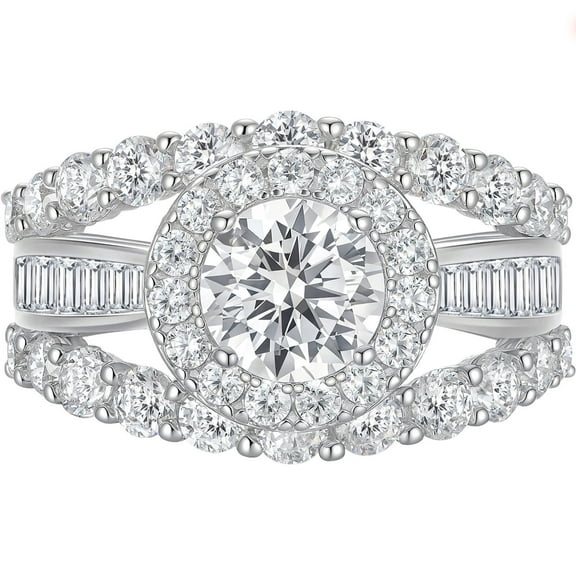 SHELOVES Brilliant Round Halo Wedding Rings for Women Vintage CZ Bridal Ring Sets 925 Sterling Silver Sz 7