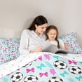 thumbnail image 4 of Erosebridal Soccer Print Cartoon Bow Twin Bedding Sets 7-Piece for Boys Girls,Kids Teens Pink Teal Lightning Bedding Comforter Set,Breathable Home Decor, 4 of 6