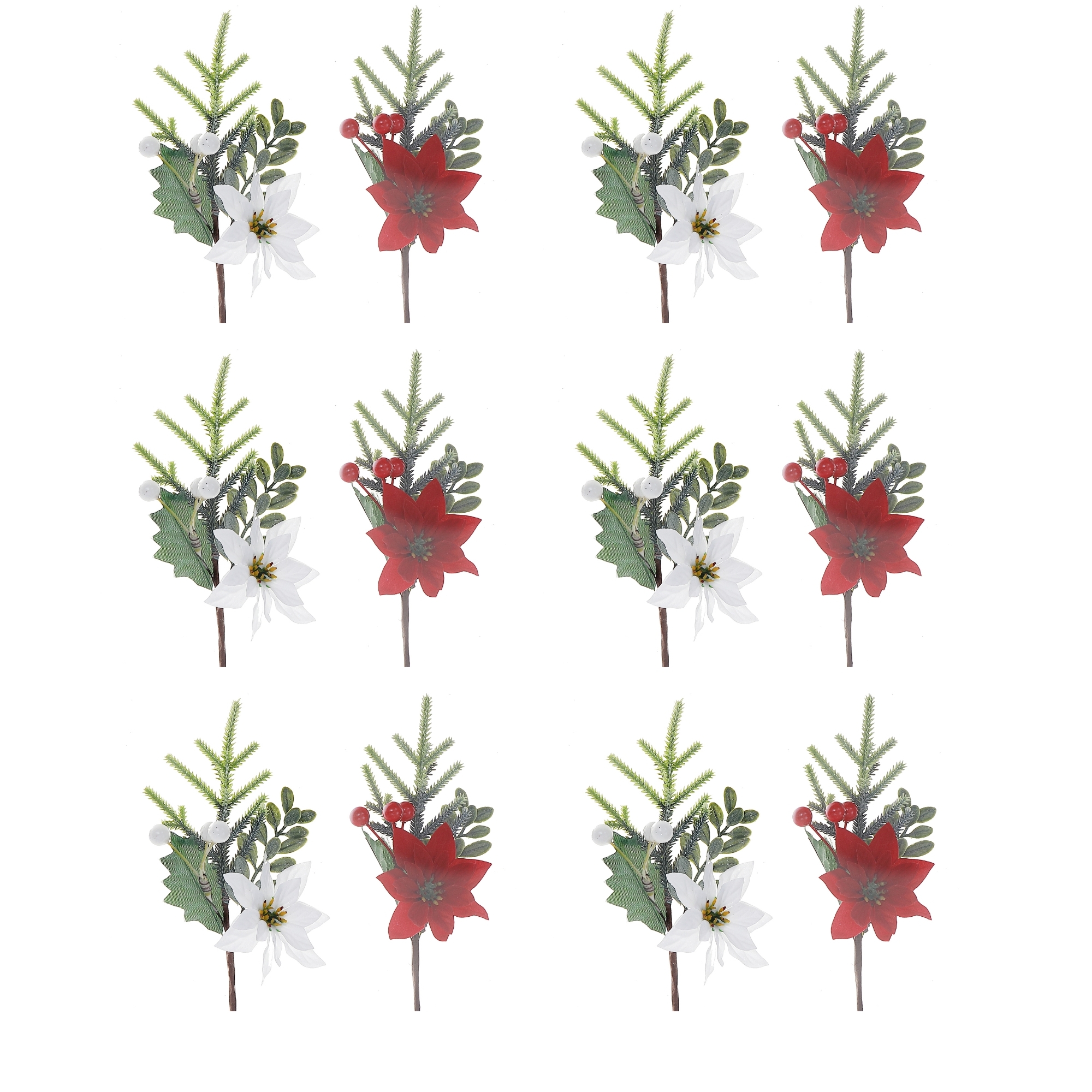 Poinsettia Avec Baies Et Pic De Pin (Assortiment) - Lot De 12