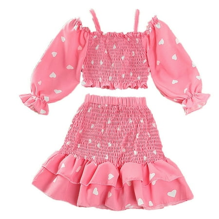 

Love Printed Girls Outfits Long Sleeve Ruffle Trim Skirt Children Kids Spring Summer Casual Cartoon Fashion Outwear Streetwear Sets