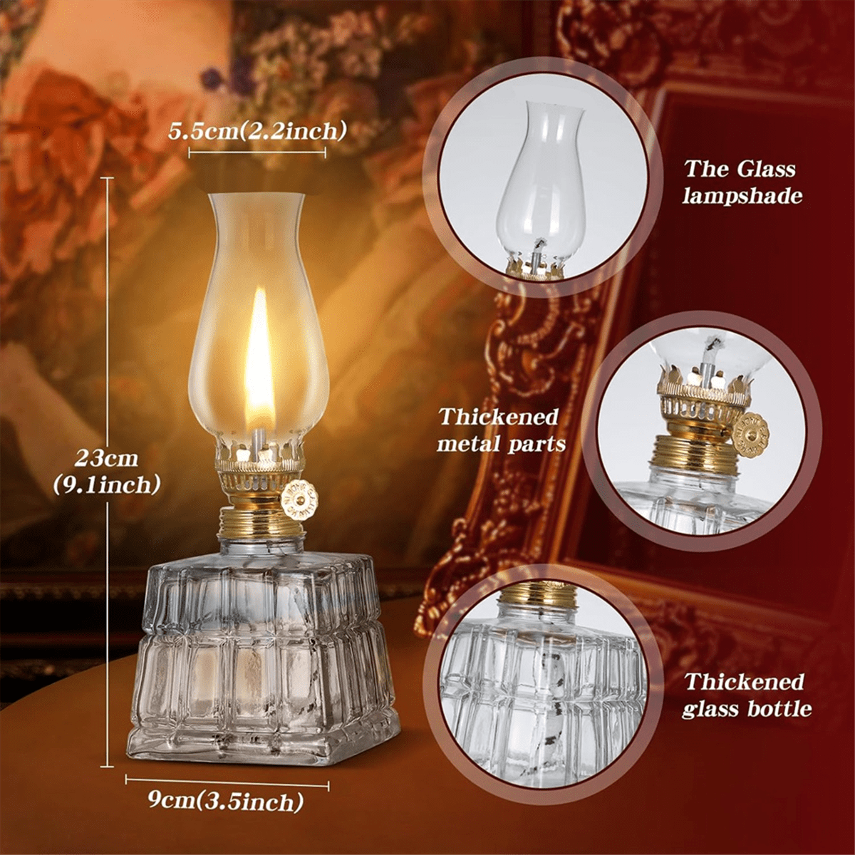 Chamber Oil Lamps Classic Vintage Oil Lamp Lantern Vintage Oil Lamps for Indoor Use Decorative Antique Clear Hurricane
