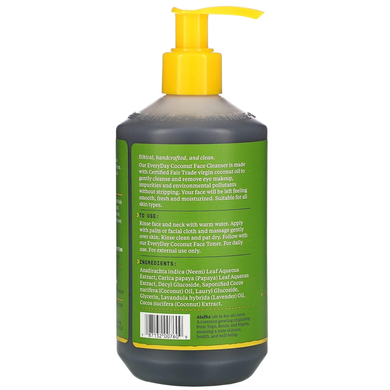 Alaffia EveryDay Face Cleanser, Purely Coconut, for All Skin Types, 12 fl oz