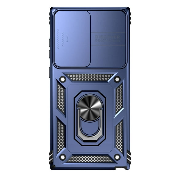 Decase For Samsung Galaxy S23 Ultra 6.8 inch Case with Built-in 360° Rotating Ring Stand,Magnetic Shockproof with Slide Camera Lens Protector Cover,Blue