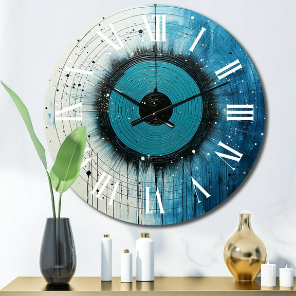 Designart "White Blue Simplicity Moon" Abstract Collages Oversized Wall Clock