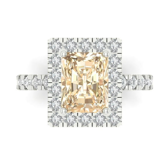 Halo Engagement Ring for Women - 3.84ct Natural Morganite in 18K White Gold Promise Ring