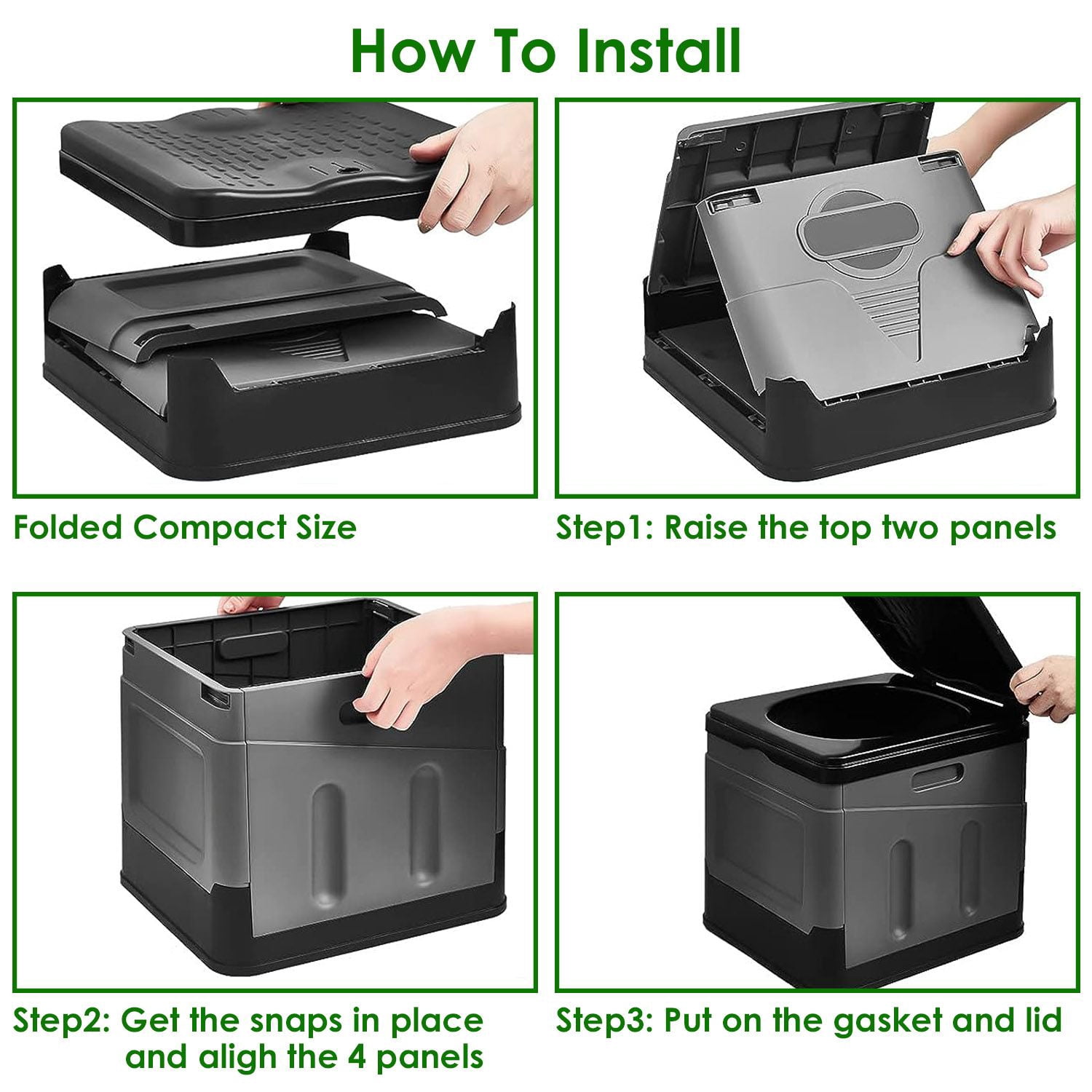 Portable Toilet with Carry Bag, Foldable Toilet with Lid Trash Bags for Car Indoor Outdoor Commode Travel, Camping, Tent, Hiking, Boating