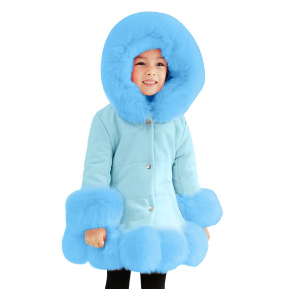 GiLiling Baby Girls Windproof Long Coat Toddler Kids Winter Warm Jacket Warm Outwear Clothes Windproof Thicken (Sky Blue, 18-24 Months)