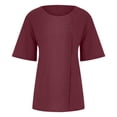 thumbnail image 4 of SDNall Cotton Linen Tops for Women Summer Casual Color Round Neck Short Sleeve Buttons Tops (Wine,Sizes:S-3XL), 4 of 9