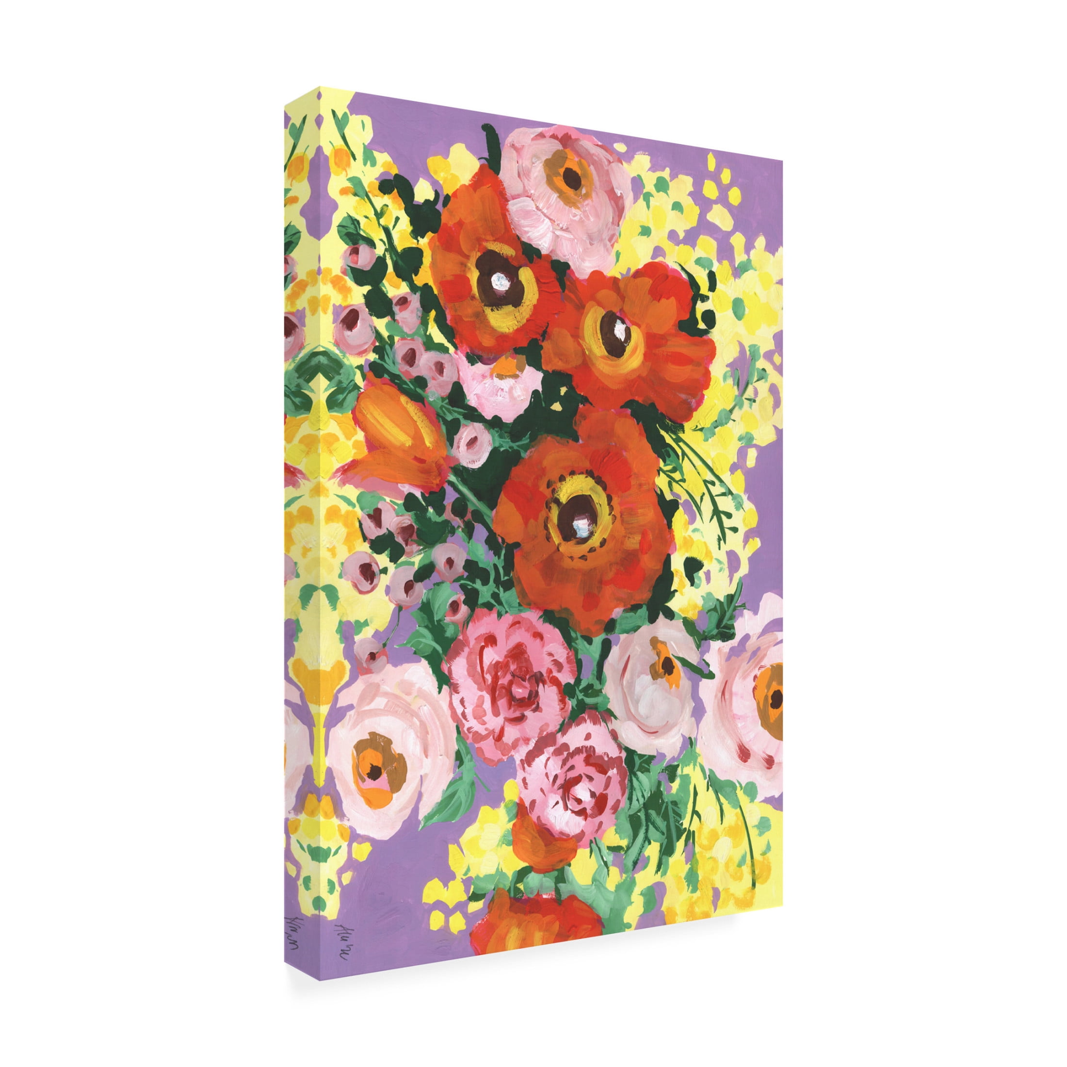 Trademark Fine Art Ania Zwara  Red And Pink Bouquet On Violet Canvas Wall Art