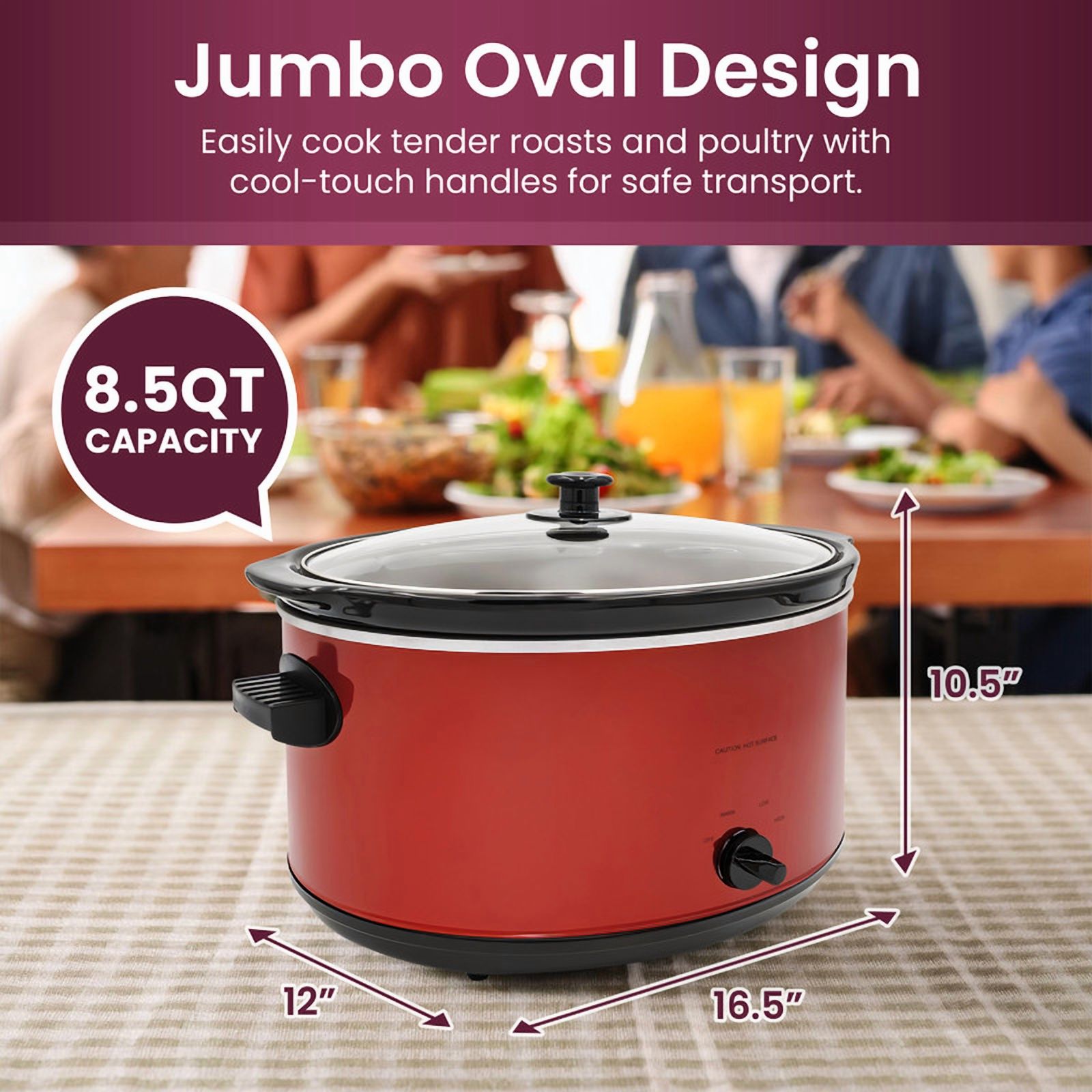 Elite Cuisine MST510 8.5Qt. Stainless Steel Slow Cooker with Adjustable Settings and Keep Warm