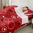 thumbnail image 4 of Manfei Cute Geometric Star Queen Sheets, Circular Dot Queen Sheet Sets, Red Black White, Black Reversible 4-Piece1 Flat Sheet + 1 Fitted Sheet + 2 Pillowcases, 4 of 6