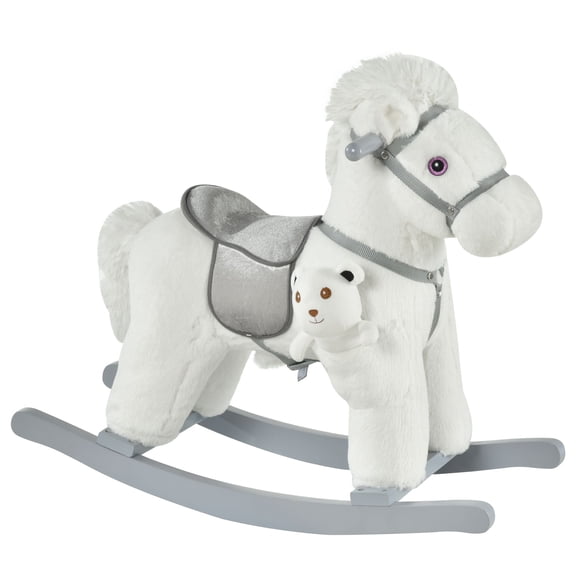 Dranite White Plush Rocking Horse, Bear Toy, Sound, Nursery