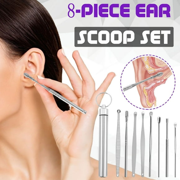 EGNMCR 8 Piece Portable Ear Wax Removal Kit, Stainless Steel Ear Acupuncture Ear Wax Cleaning Tool ear spoon