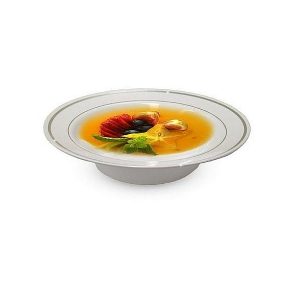Silver Splendor 12oz. White Plastic Bowls w/ Silver Band *Case of 150*
