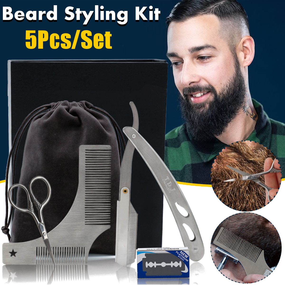 beard grooming kit with straight razor