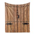 thumbnail image 1 of Rustic Soft Flannel Fleece Throw Blanket, Wooden Door with Iron Style Padlock Gate Exit Enclosed Space of Building Picture, Cozy Plush for Indoor and Outdoor Use, 50" x 60", Pale Brown, by Ambesonne, 1 of 6
