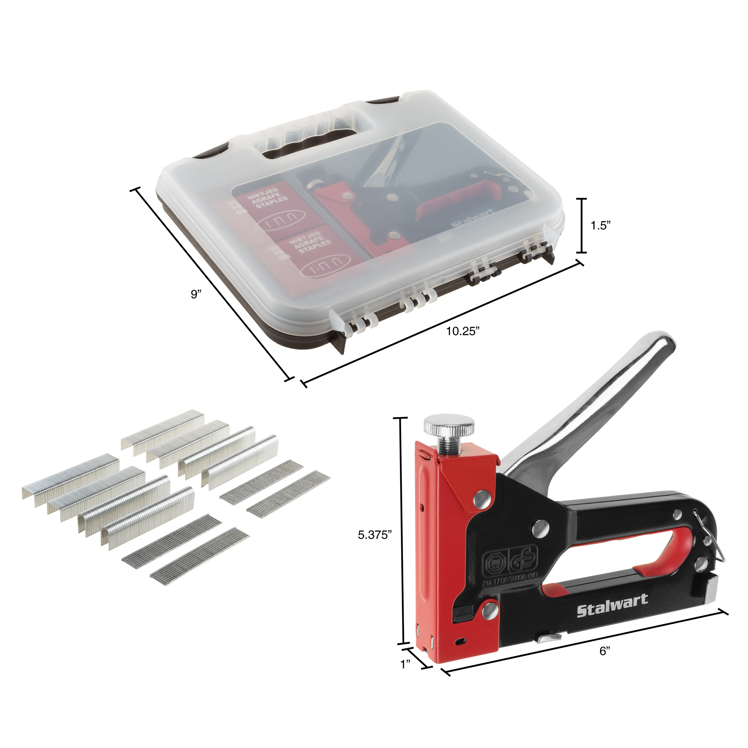 Stalwart Heavy Duty Staple Gun Kit with 600 Staples and Carrying Case