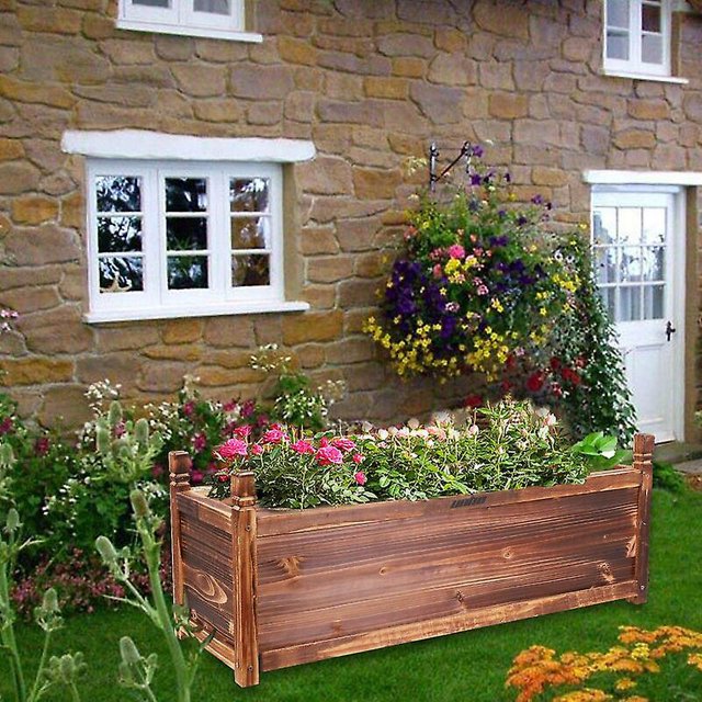 Raised Garden Bed Flower Or Vegetable Planter Window Mounted Plant Box For Garden Yard Wood Box For Planting