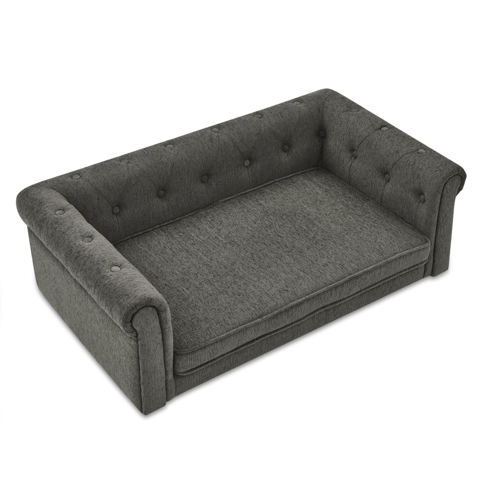 Hassch 40" Dog Couch with Arc-Shaped Armrest and Backrest, Comfortable Padding Pet Sofa for Medium and Large Dogs, Dark Gray