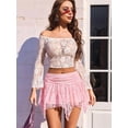 thumbnail image 4 of Lace Mini Skirts for Women Flowy Skirt Boho Layered Asymmetrical Short Skirt Pink XL, 4 of 6
