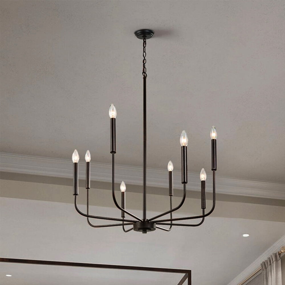 Briignite Modern Black Candle Chandelier,8Light Rustic Hanging LIght