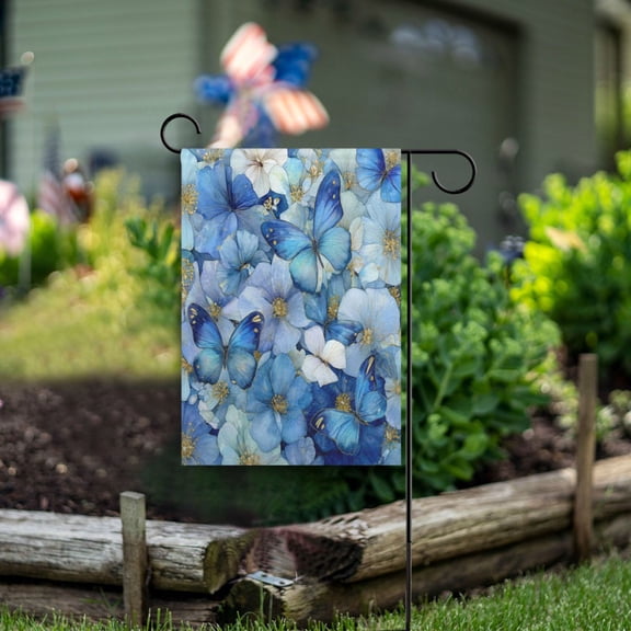 Wobogo Pale Blue Butterfly Garden Flag 12×18 Inch Double Sided For Outdoor Yard Decoration